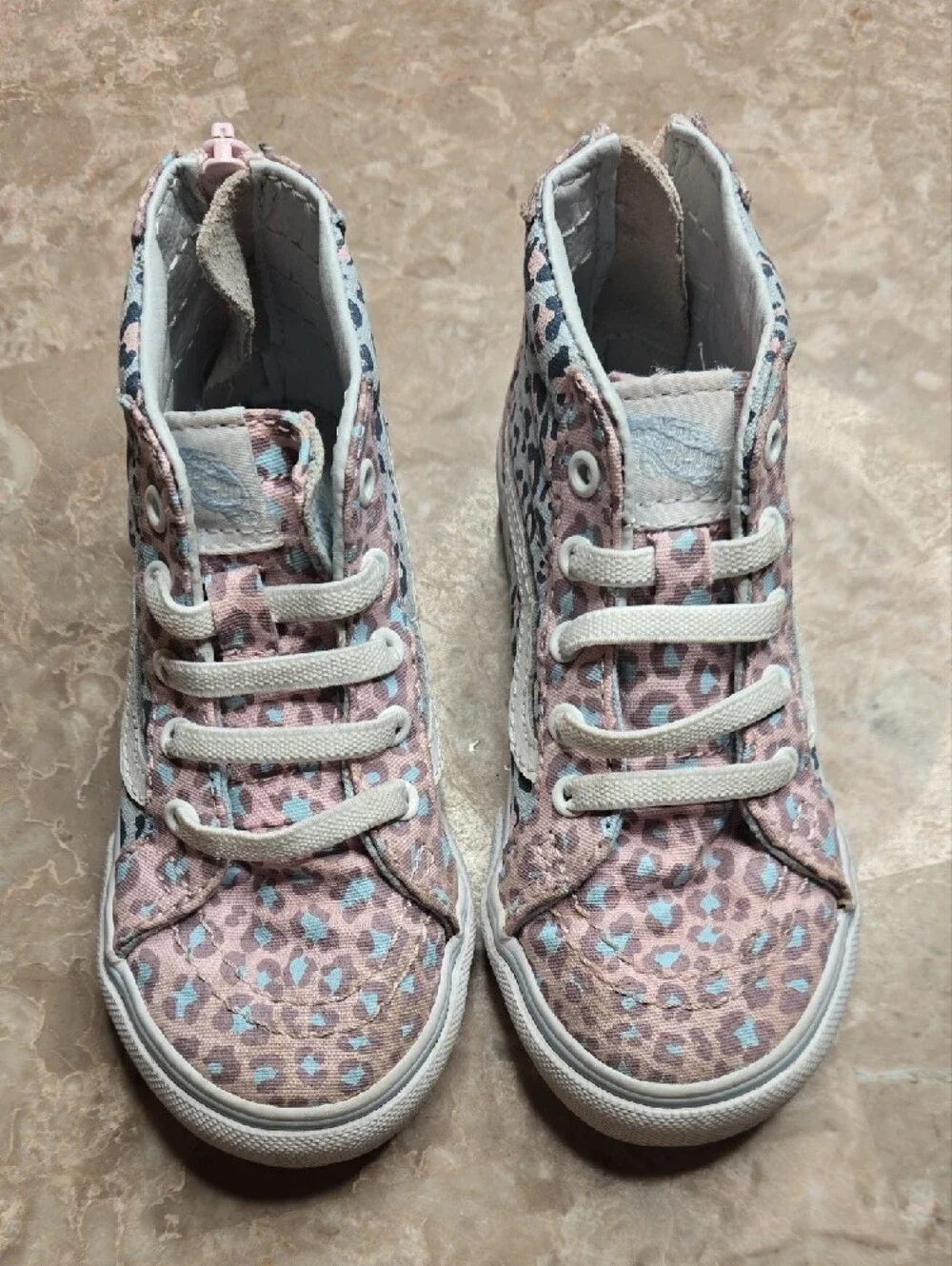 Vans Kids High Top Sneakers Pink Blue Leopard Print